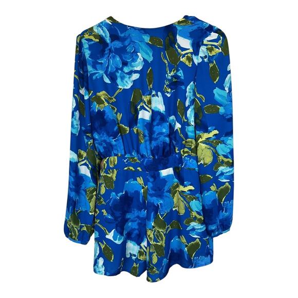 Lulus Sweetest Song Blue Floral Print Backless Long Sleeve Romper Small Shorts - Picture 2 of 6